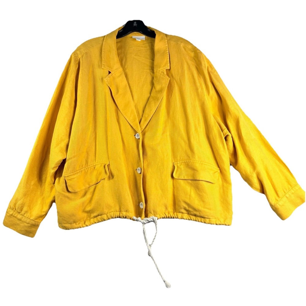 J Jill Linen Jacket Women's XL Yellow Drawstring Button Beachy Boho